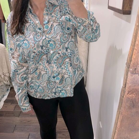 Jones New York Country paisley button down top size medium/large - Picture 3 of 10